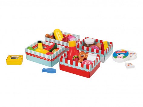 Gioco cassa, bilancia o cassetta alimentare in legno