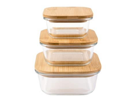 Set 3 contenitori in vetro con coperchio in bambù