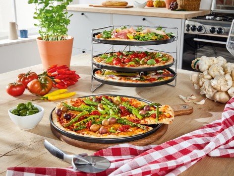 Set teglie per pizza con supporto, 5 pezzi