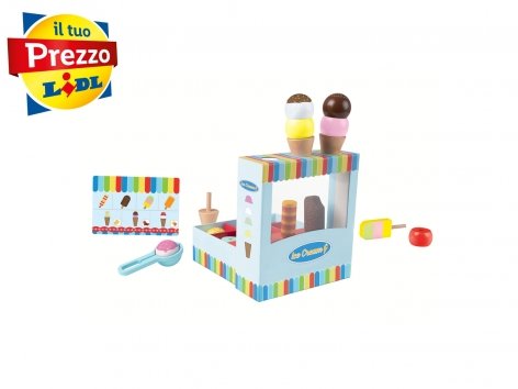 Gioco cassa, bilancia, gelateria, set alzata o cassetta alimentare in legno