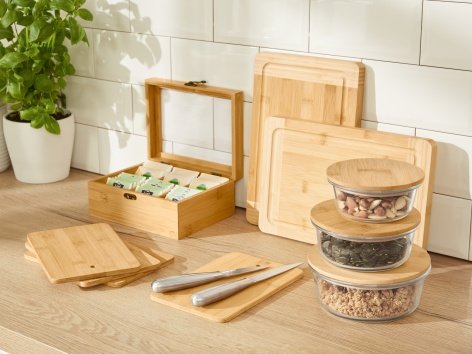 Set 3 contenitori in vetro con coperchio in bambù