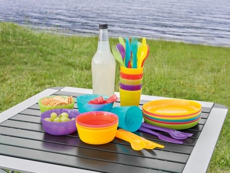 Posate, bicchieri, piatti o ciotole riutilizzabili