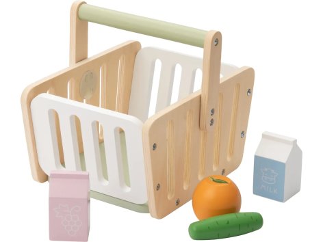 Gioco cassa, bilancia, cassetta alimentare o cesto portaspesa in legno