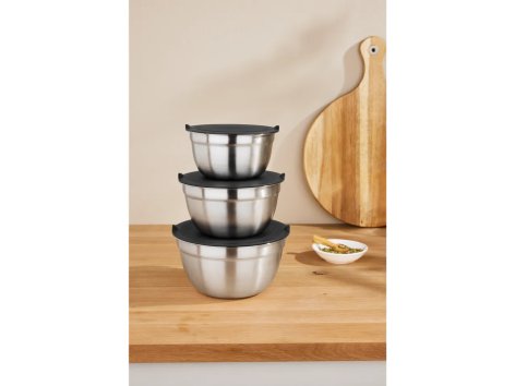 Set ciotole in acciaio con coperchio, 3 pezzi