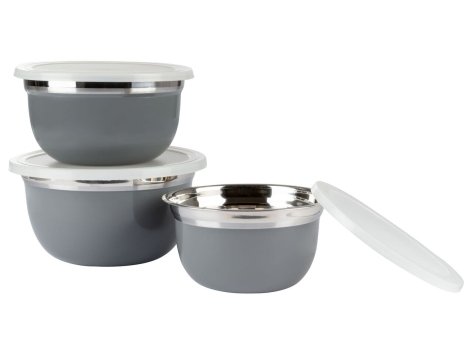 Set ciotole in acciaio con coperchio, 3 pezzi
