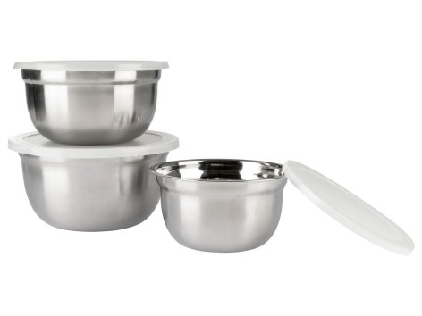Set ciotole in acciaio con coperchio, 3 pezzi