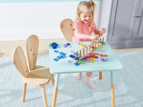 Gioco didattico in legno "Conta e infila, Orologio o lavagnetta da tavolo"