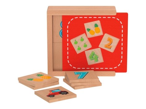 Gioco didattico in legno "Memo, calcolo, lettere, orologio o tangram"