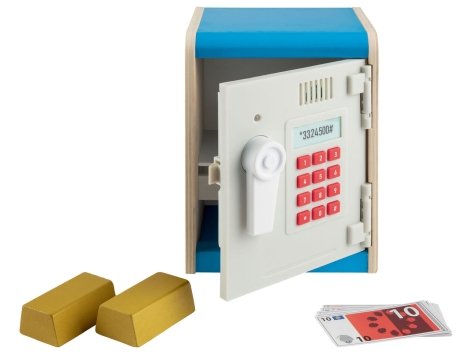 Gioco cassa, bilancia o cassaforte in legno