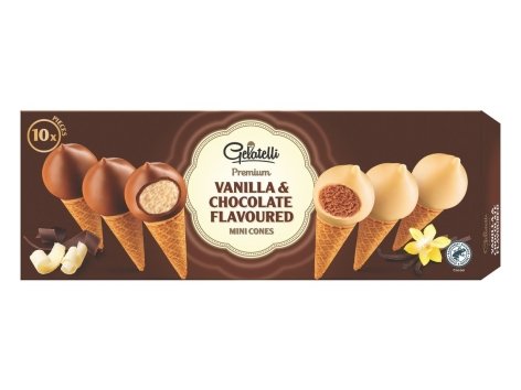Mini coni gelato al gusto vaniglia e cioccolato
