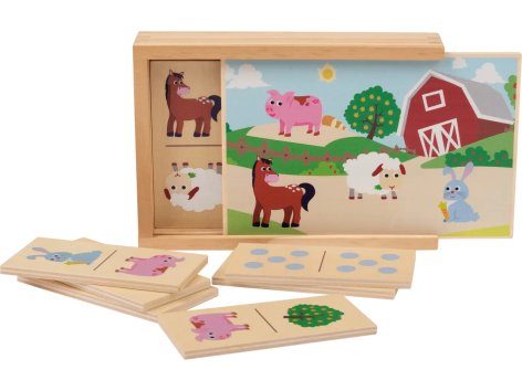 Gioco in legno “Domino, memo, gioco della pesca o di equilibrio”