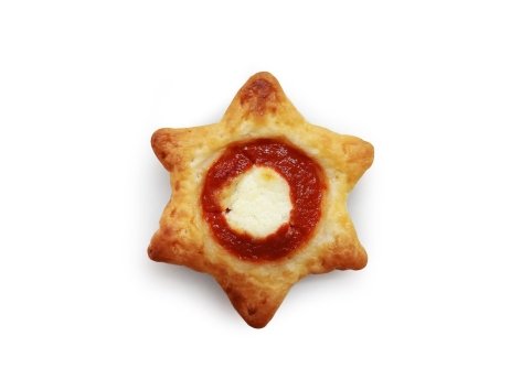 Pizzette di pasta sfoglia pomodoro e mozzarella a forma di stella