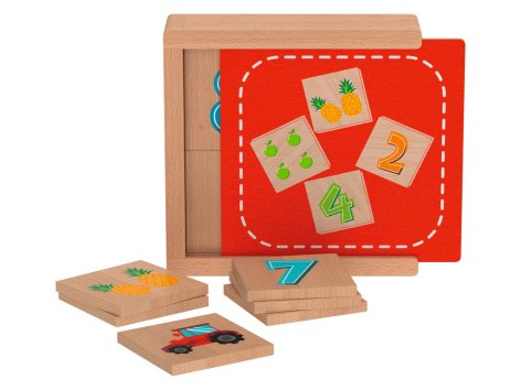 Gioco didattico in legno "Memo, calcolo, lettere, orologio o tangram"