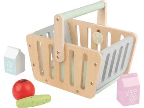 Gioco cassa, bilancia, cassetta alimentare o cesto portaspesa in legno