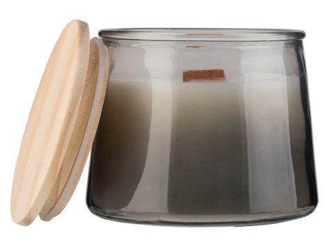 Candela profumata in vetro con stoppino in legno