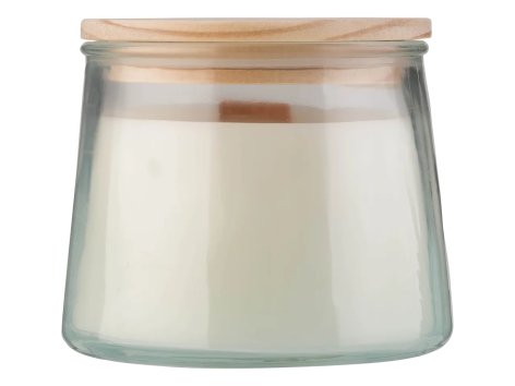 Candela profumata in vetro con stoppino in legno