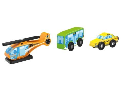 Set veicoli per gioco pista in legno, 3 pezzi