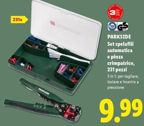 Parkside - Set Spelafili Automatica E Pinza Crimpatrice 231 Pezzi