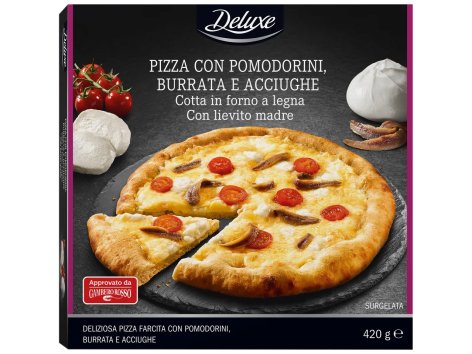 DELUXE Pizza con pomodorini, burrata e acciughe