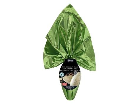 Uovo di cioccolato bianco con granella di pistacchio e mandorla