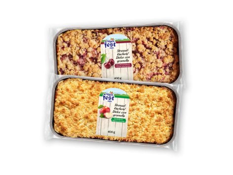 Dolce con granella di pasta frolla e farcitura