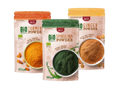 Curcuma, alga spirulina macinata o zenzero Bio