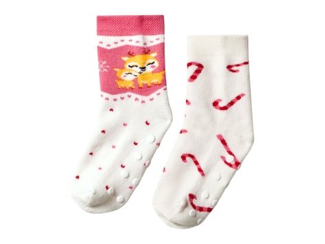 Calze termiche antiscivolo natalizie per bambina, 2 paia