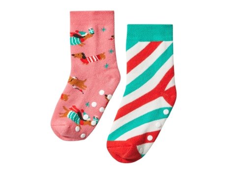 Calze termiche antiscivolo natalizie per bambina, 2 paia