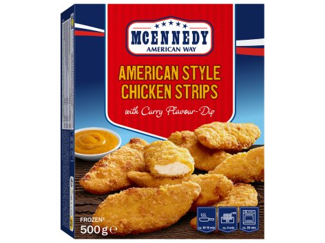 Strisce di carne di pollo con salsa al curry