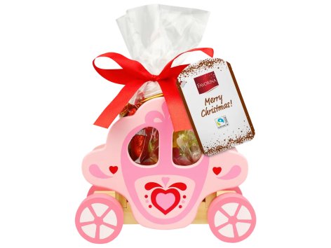 Giochino in legno con cioccolato e caramelle