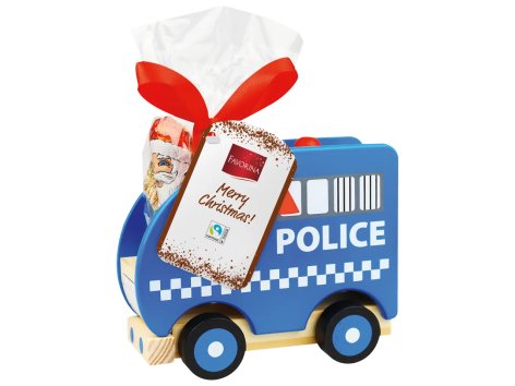 Giochino in legno con cioccolato e caramelle