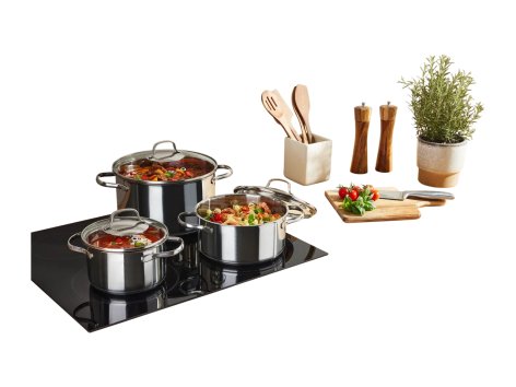 Set pentole in acciaio con coperchio, 3 pezzi