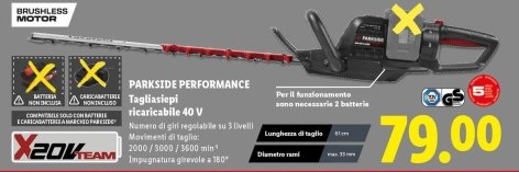 Parkside Performance - Tagliasiepi Ricaricabile 40 V