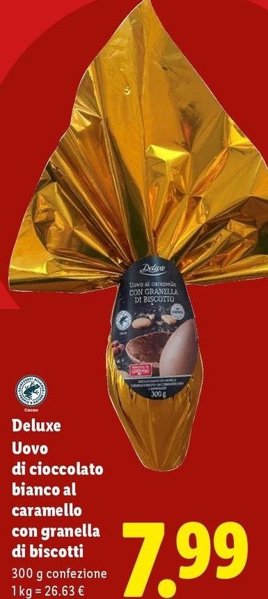 Deluxe - Uovo Di Cioccolato Bianco Al Caramello Con Granella Di Biscotti