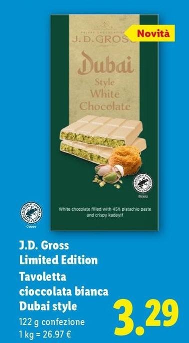 J.D. Gross -  Limited Edition Tavoletta Cioccolata Bianca Dubai Style