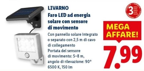 Livarno - Faro LED Ad Energia Solare Con Sensore Di Movimento