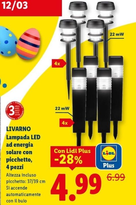 Livarno - Lampada LED Ad Energia Solare Con Picchetto, 4 Pezzi