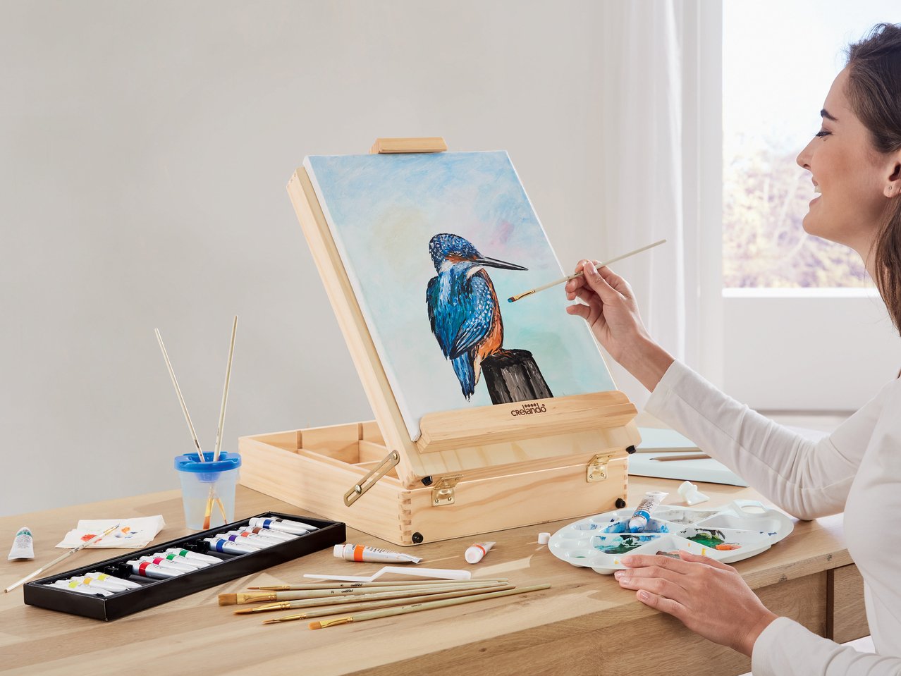 Set cavalletto da pittore in valigetta, 52 pezzi