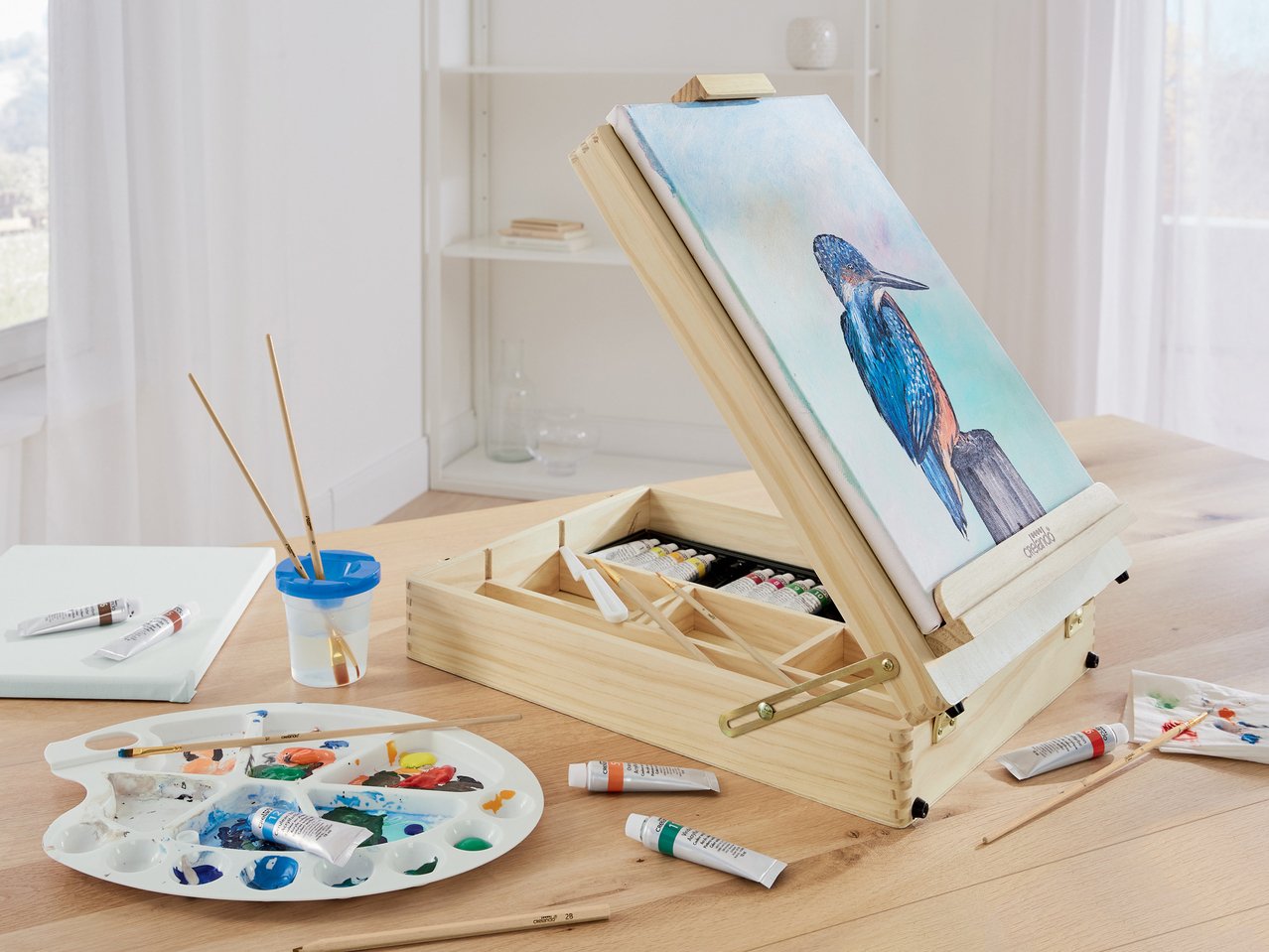 Set cavalletto da pittore in valigetta, 52 pezzi