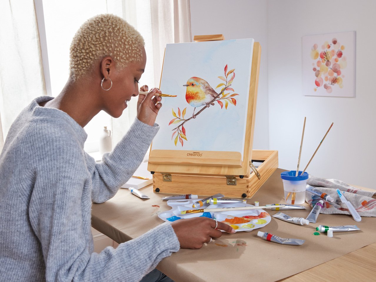 Set cavalletto da pittore in valigetta, 52 pezzi