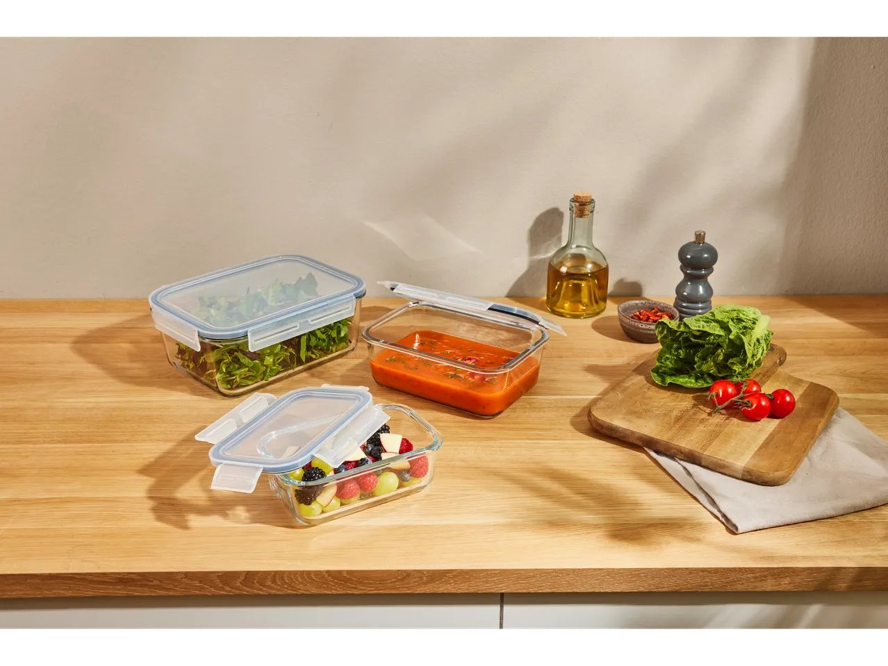 Contenitori salvafreschezza in vetro, 3 pezzi