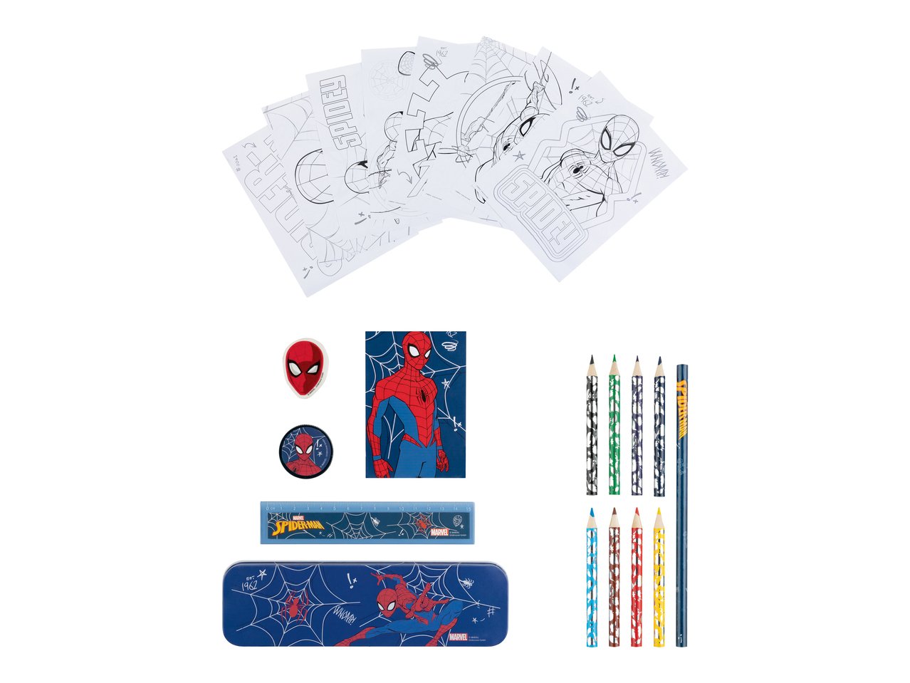 Astuccio con accessori e disegni da colorare "Frozen, Minions, Spiderman, Jurassic World"