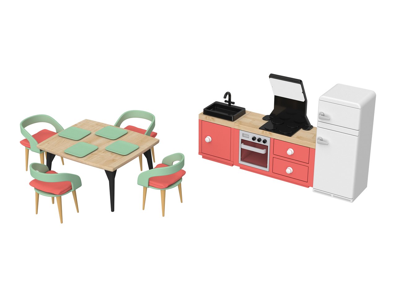 Set mobili in miniatura o set personaggi per casa bambole