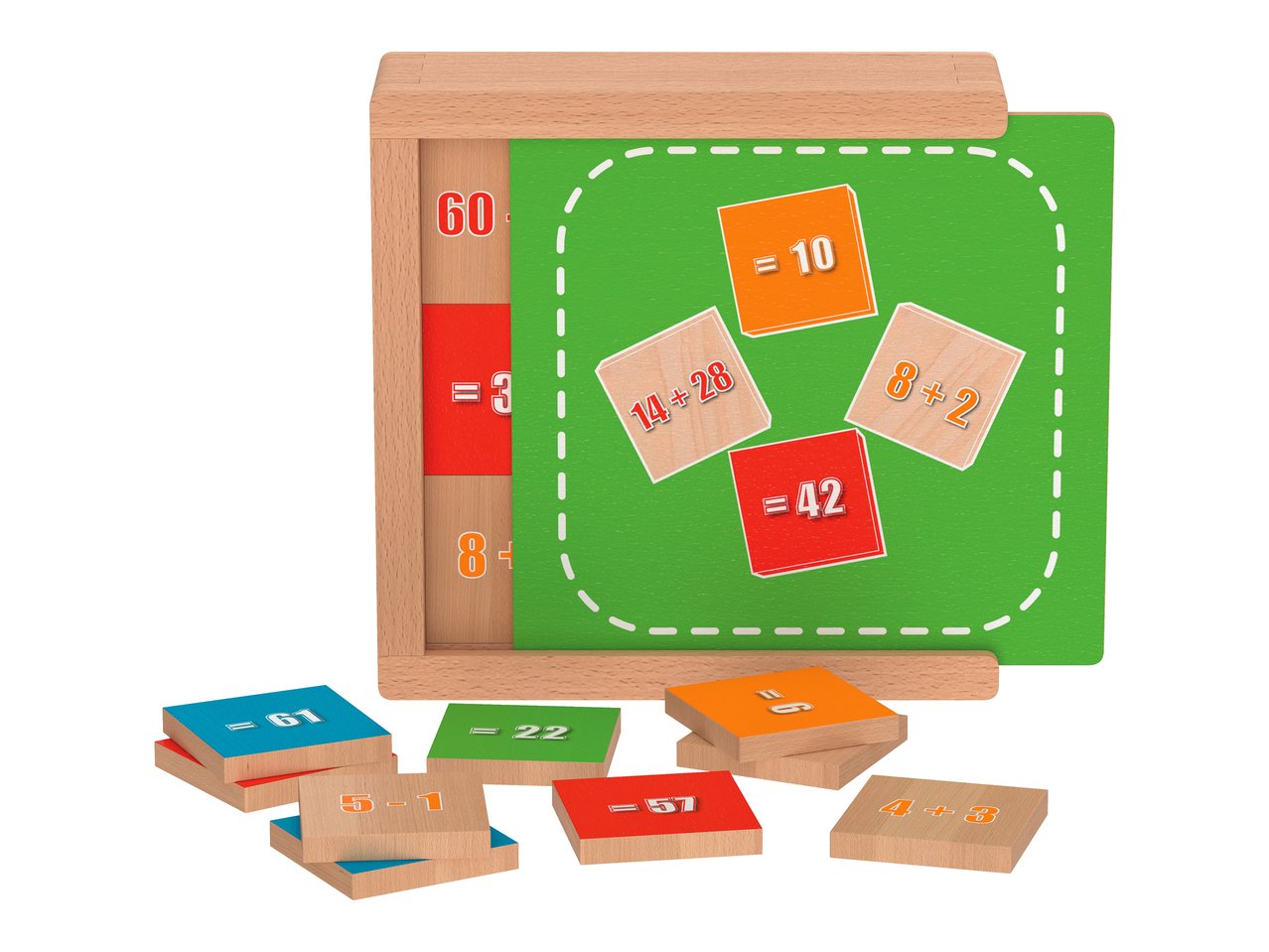 Gioco didattico in legno "Memo, calcolo, lettere, orologio o tangram"