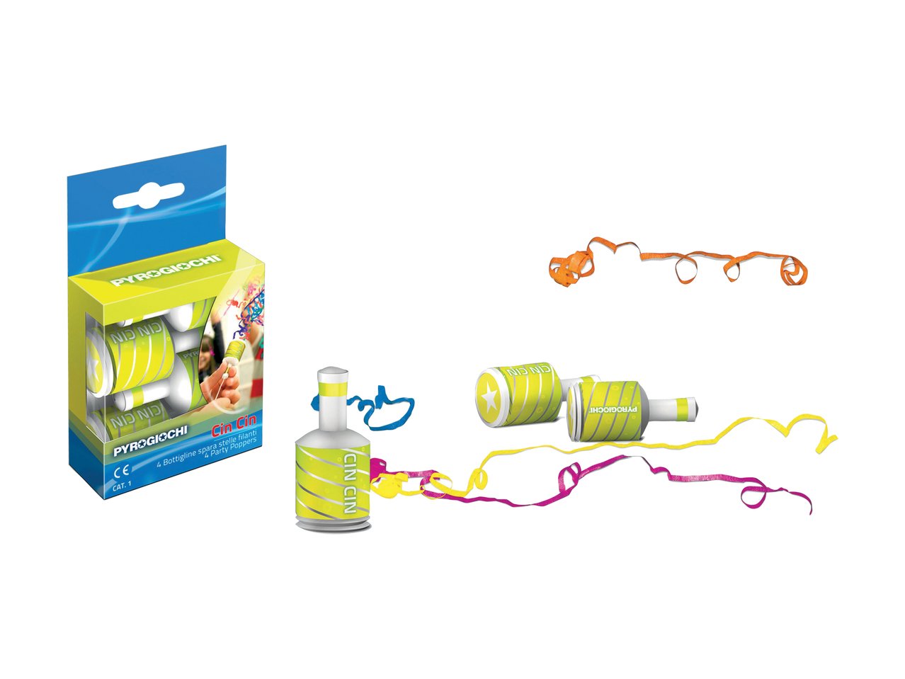 Bottigliette ”CIN CIN” spara stelle filanti