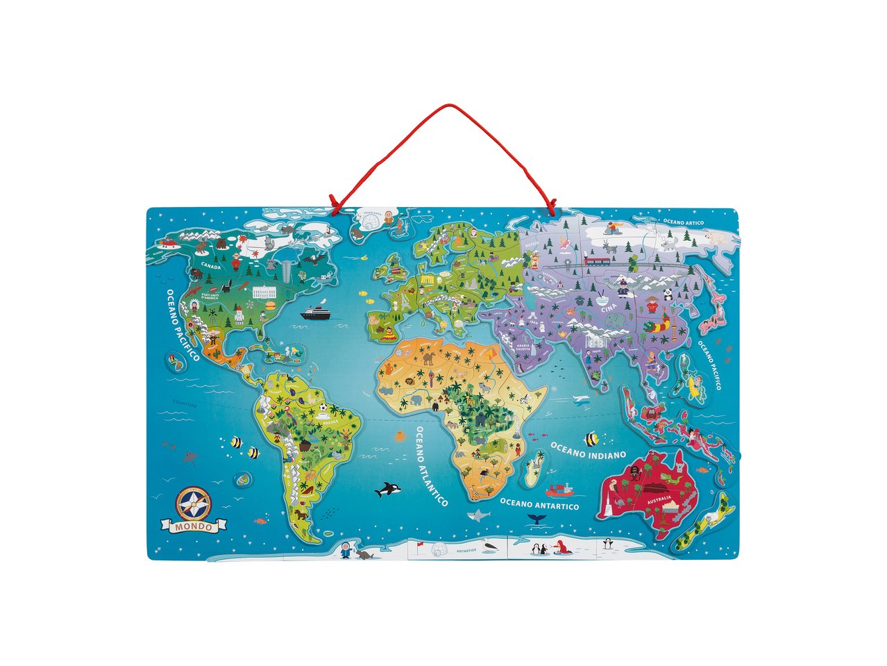 Carta geografica magnetica in legno