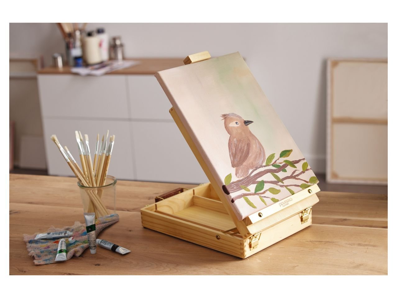 Set cavalletto da pittore in valigetta