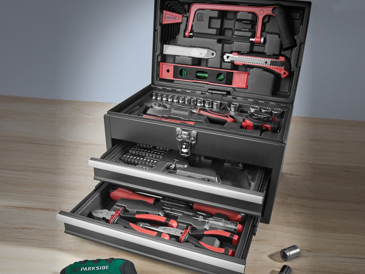 Cassetta degli attrezzi con avvitatore ricaricabile, 92 pezzi