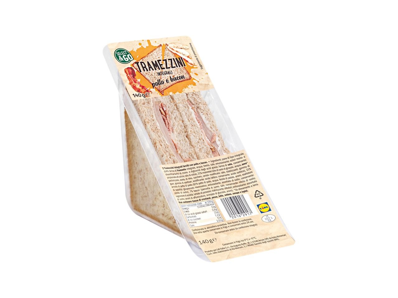 Tramezzino integrale con pollo e bacon