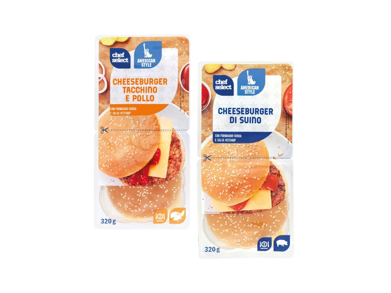 Cheeseburger di tacchino e pollo o di suino